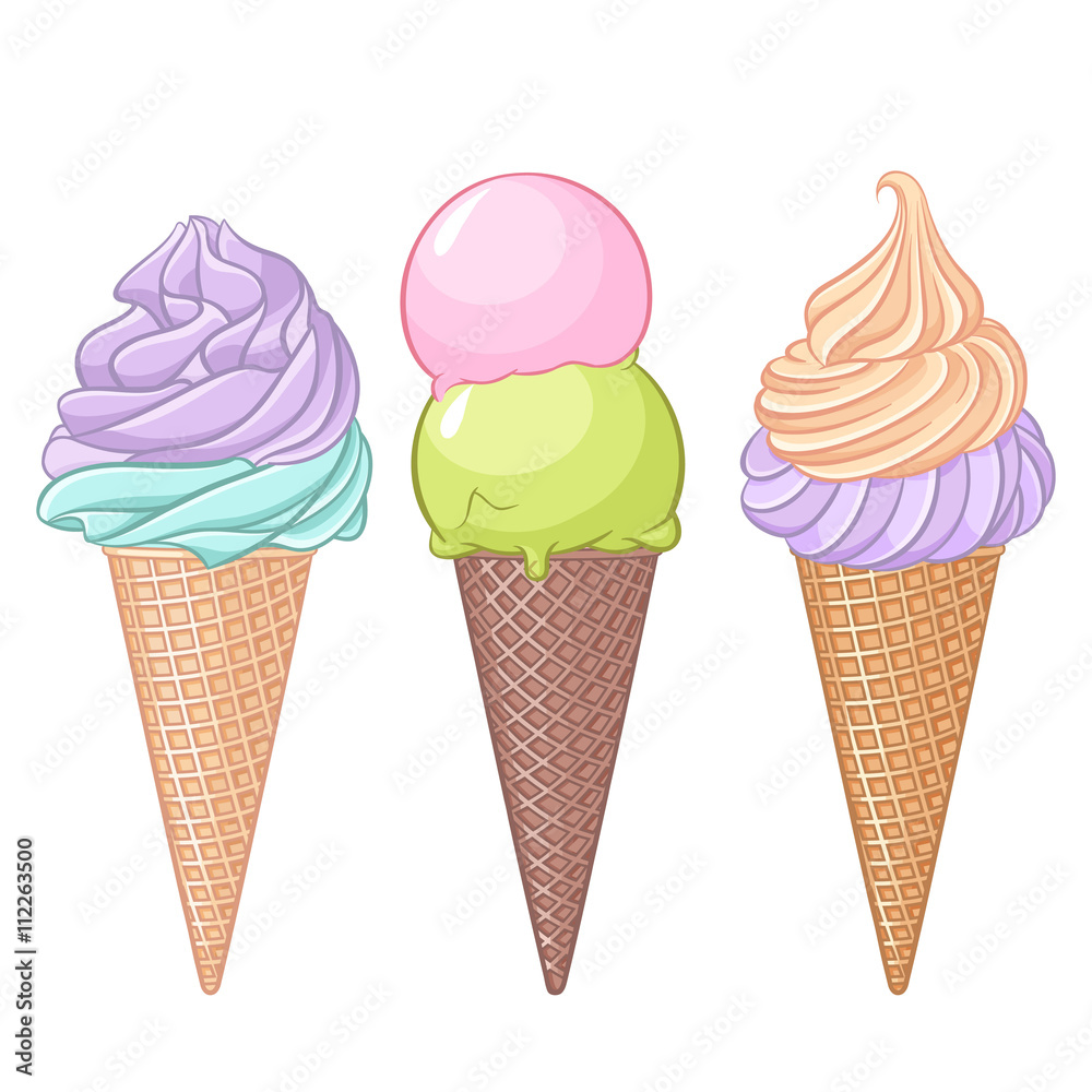 Set of colorful ice-cream. Vector illustration isolated on white background.