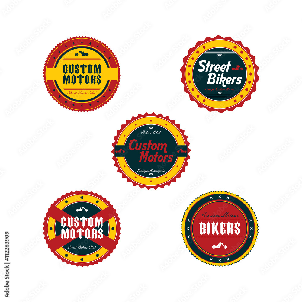 vintage motorcycle badge theme set