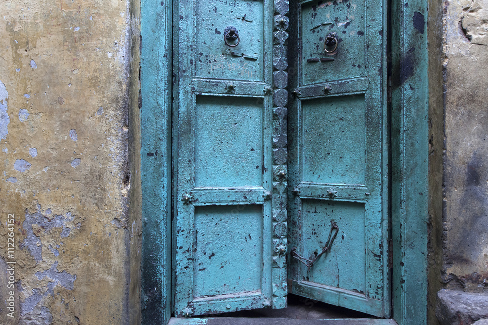 Old door at the city of the ancient city of Varanasi,India