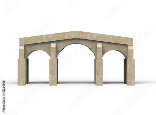 3d illustration of bridge. simple to use. on white background isolated with shadow. icon for game or web. rock texture, bricks and rocks. canvas for text.