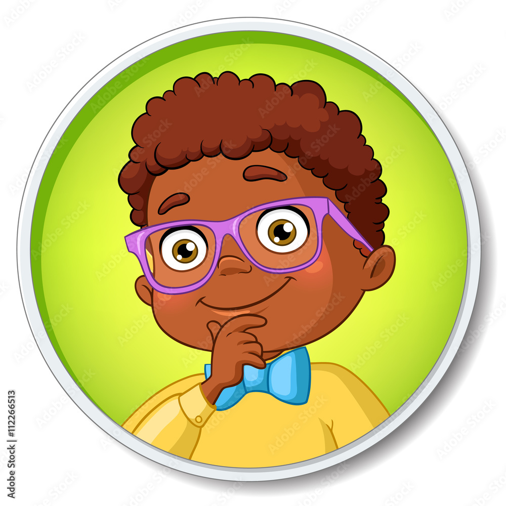 Thoughtful young smart african american student boy. Cartoon vector  illustration isolated on white background. Stock Vector | Adobe Stock