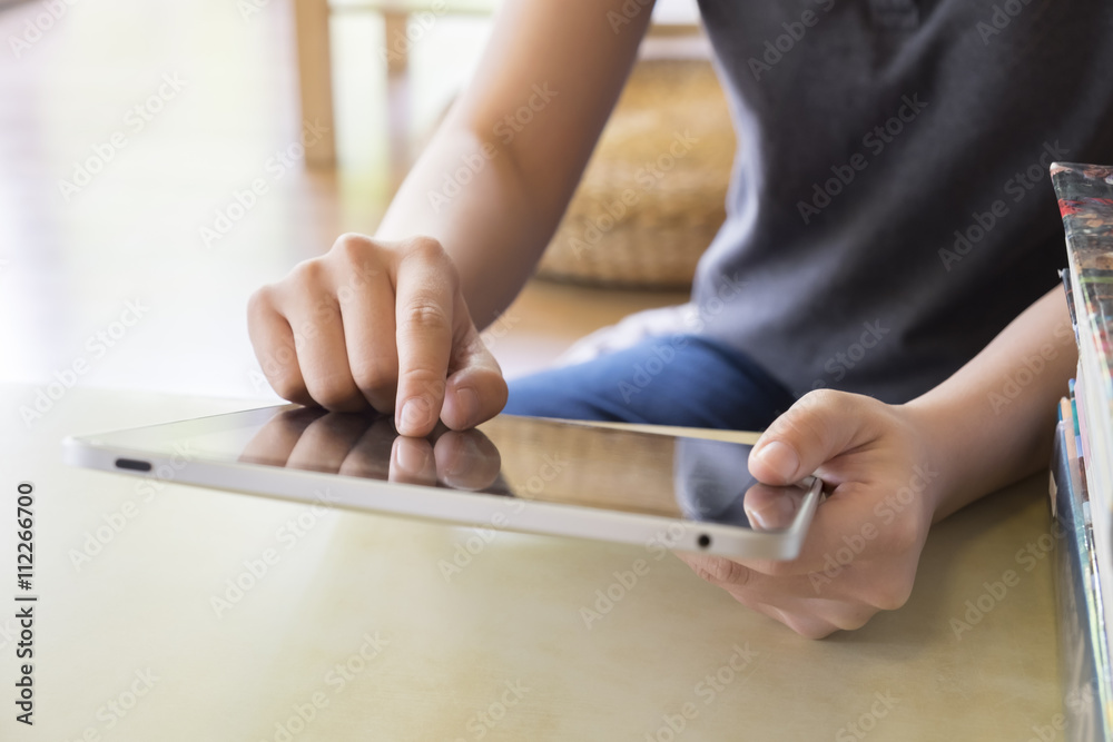 Woman use tablet for working, reading, communication, shopping. Woman use tablet for working, reading, communication, shopping.