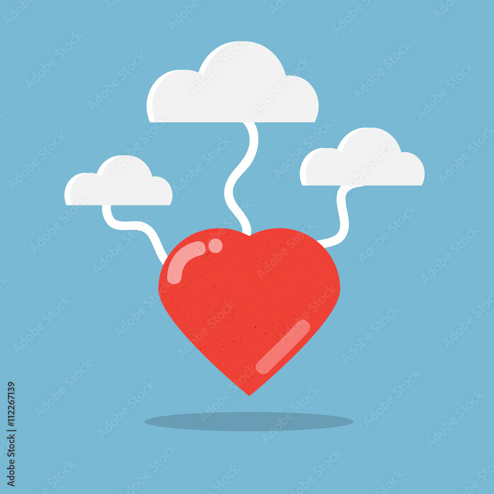Red heart and clouds vector.Valentine concept. Red heart and clouds vector.Valentine concept.