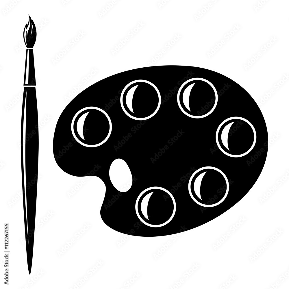 Fototapeta premium Silhouette paintbrush and palette of paints