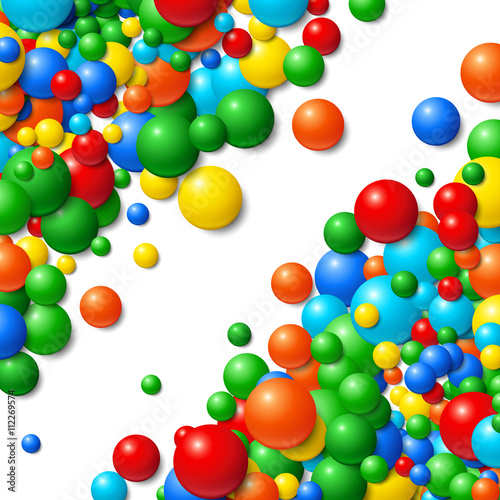 Background frame with scattered messy glowing rubber balls