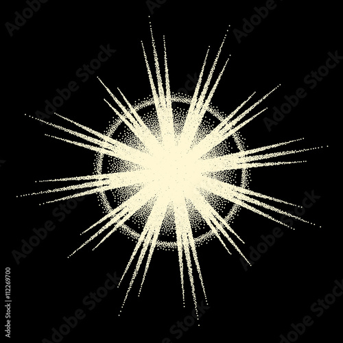 Vintage dotwork star, sunburst or explosion with rays