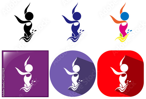 Sport icons for synchronized swimming in three colors
