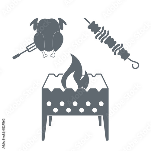 Barbecue kebab and chicken  icon on a white background