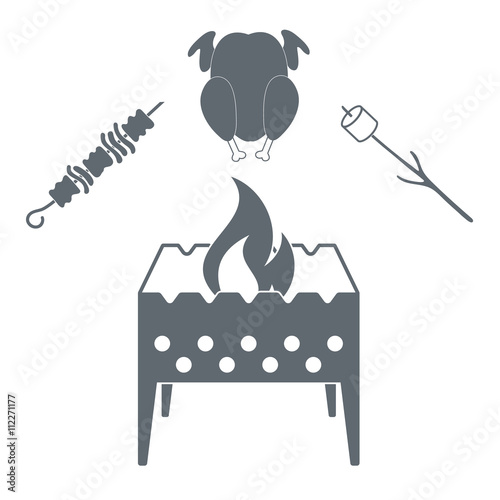 Barbecue zephyr, chicken and kebab icon on a white background