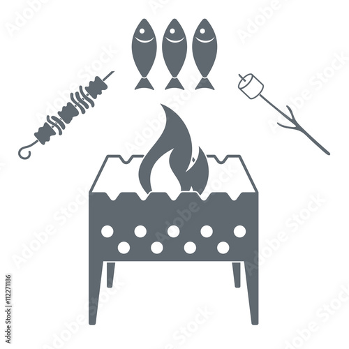 Barbecue zephyr, kebab and fish icon on a white background
