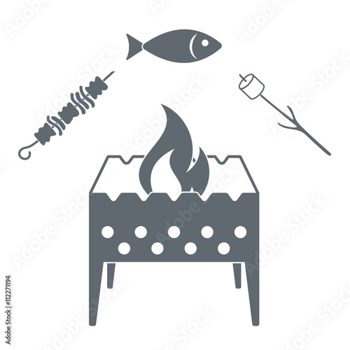 Barbecue zephyr, kebab and fish icon on a white background