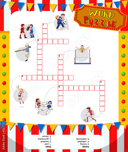 Word puzzle game with sports theme