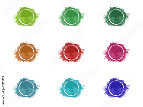 Aquarell Farbflecken in verschiedenen Farben mit weißem Kreis in der Mitte, hochauflösende Illustration für kreative Designhintergründe