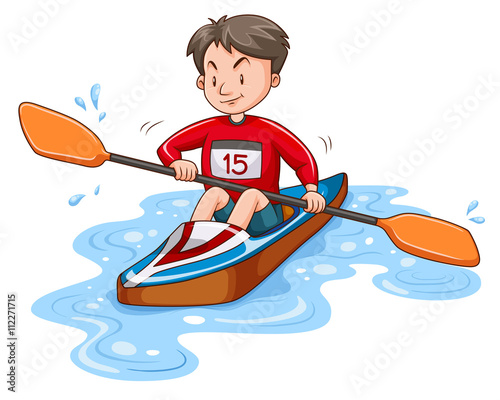 Man athlete canoeing on water