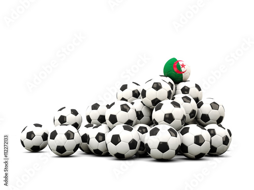 Fototapeta Naklejka Na Ścianę i Meble -  Pile of soccer balls with flag of algeria
