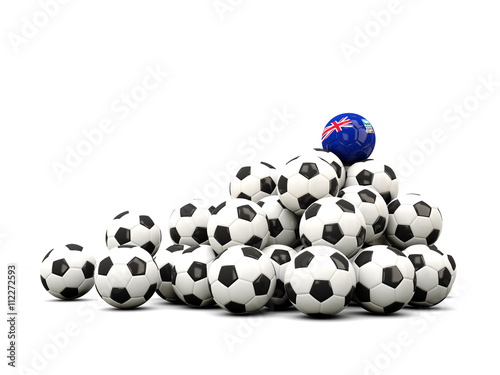 Pile of soccer balls with flag of falkland islands