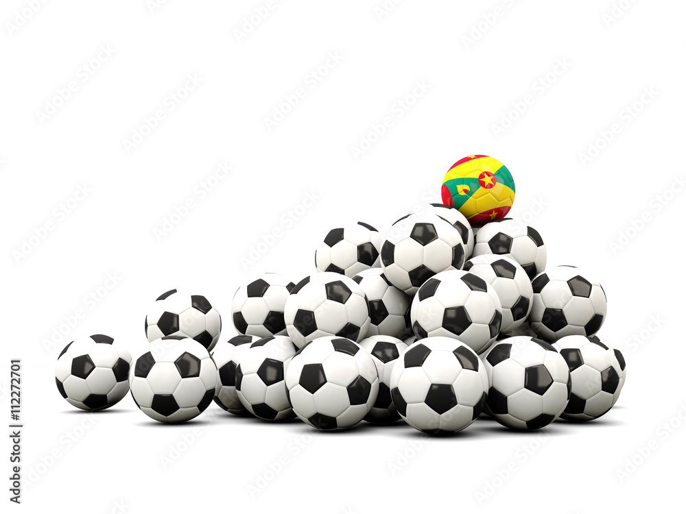 Pile of soccer balls with flag of grenada Pile of soccer balls with flag of grenada