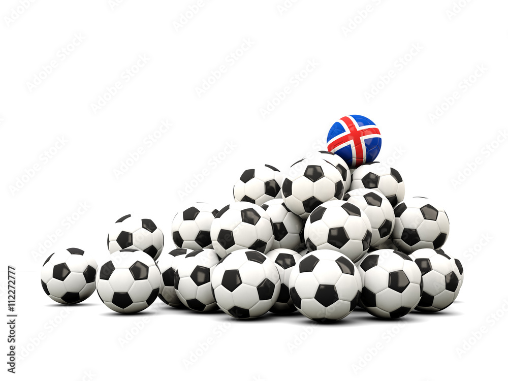 Pile of soccer balls with flag of iceland Pile of soccer balls with flag of iceland