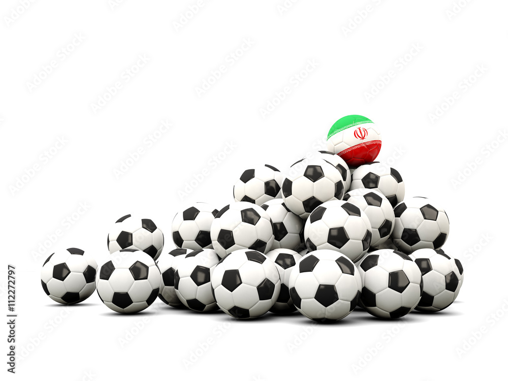 Pile of soccer balls with flag of iran Pile of soccer balls with flag of iran