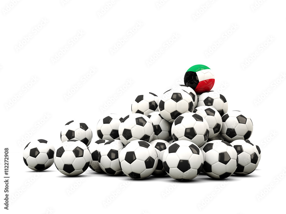 Pile of soccer balls with flag of kuwait Pile of soccer balls with flag of kuwait