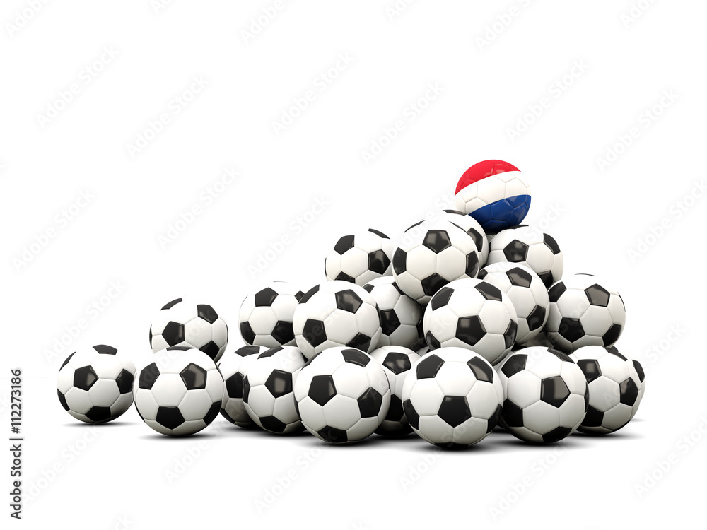 Pile of soccer balls with flag of netherlands Pile of soccer balls with flag of netherlands