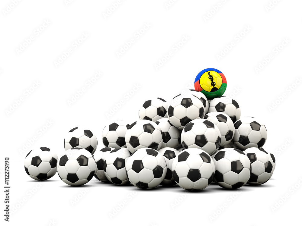Pile of soccer balls with flag of new caledonia Pile of soccer balls with flag of new caledonia