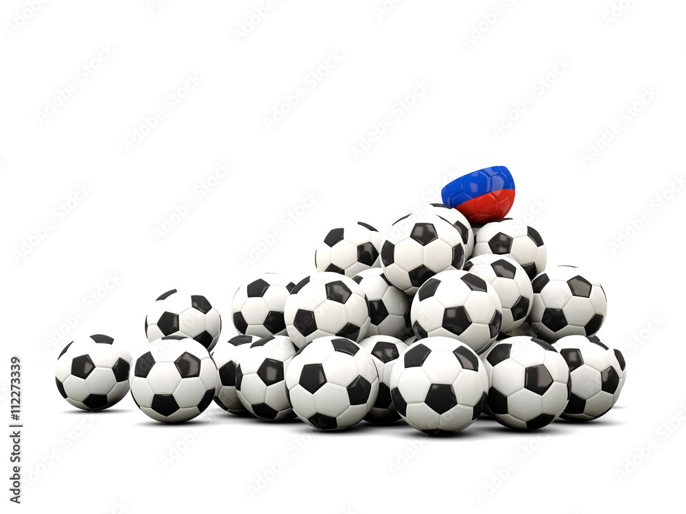 Pile of soccer balls with flag of russia Pile of soccer balls with flag of russia