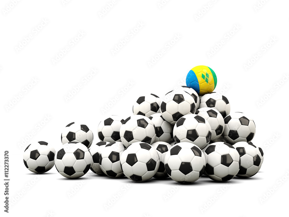 Pile of soccer balls with flag of saint vincent and the grenadin Pile of soccer balls with flag of saint vincent and the grenadin
