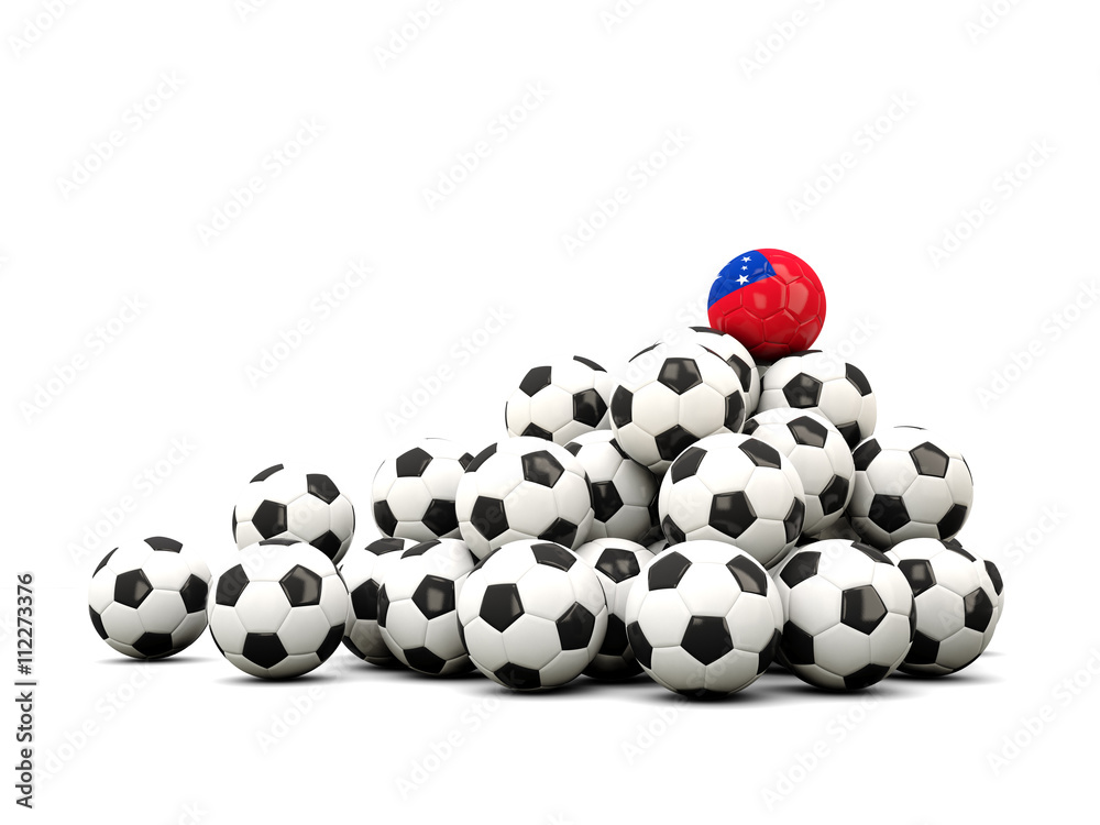 Pile of soccer balls with flag of samoa Pile of soccer balls with flag of samoa