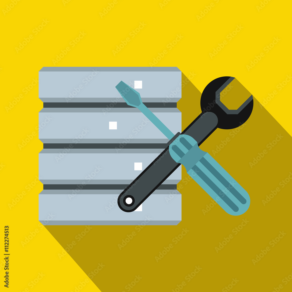 Database with screwdriverl and spanner icon Database with screwdriverl and spanner icon