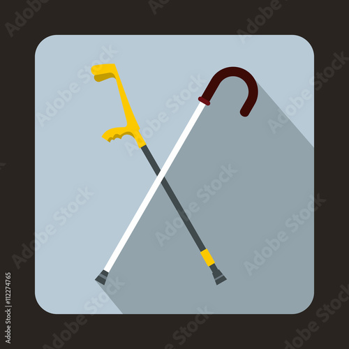 Walking cane icon, flat style