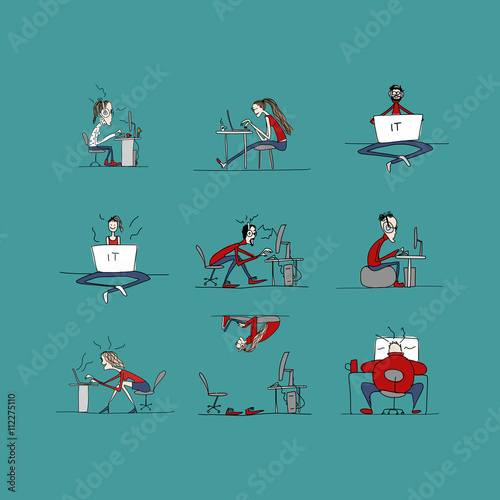 Programmers at work, office life, sketch for your design