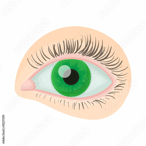 Green human eye icon, cartoon style