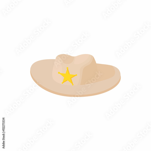 Cowboy hat with star icon, cartoon style