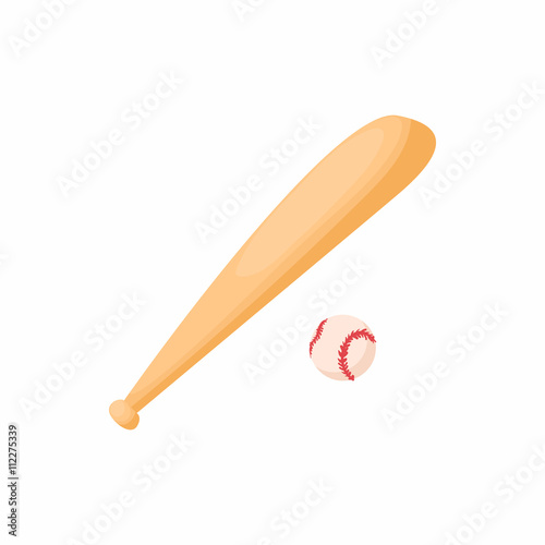 Baseball bat and ball icon, cartoon style