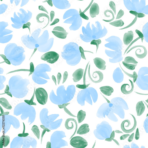 blue watercolor flowers seamless vector pattern