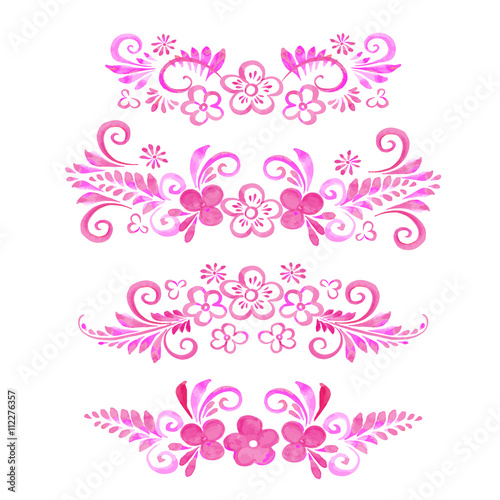 set of hand drawn floral elements in russian folk style. for design, print, embroidery