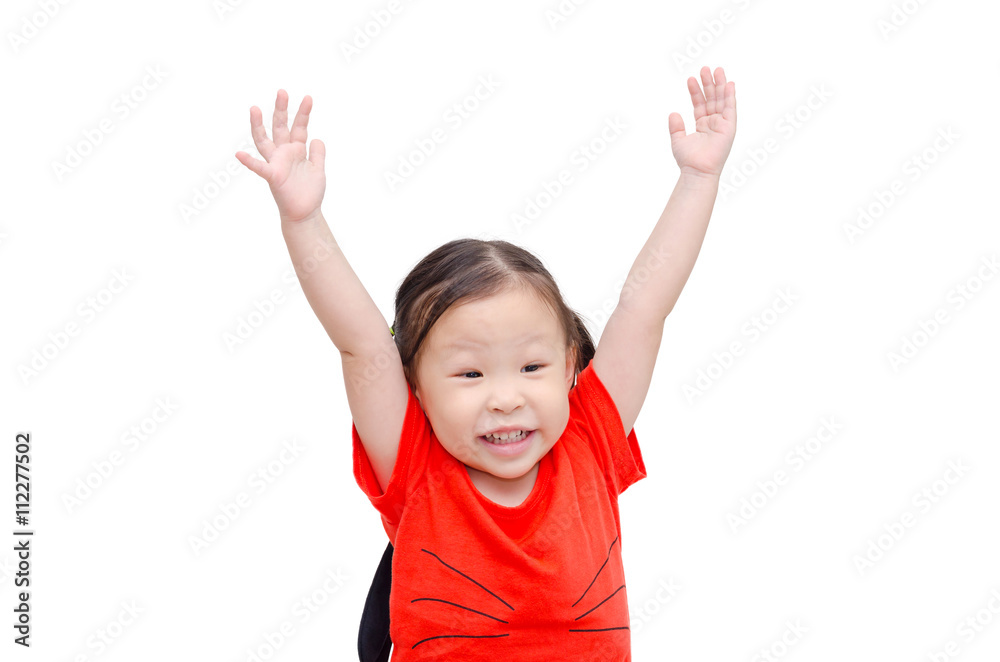 Happy little Asian girl over white background