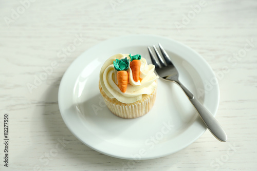 Easter cupcake on plate, closeup