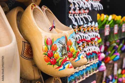 Obraz na plátně Dutch traditional wooden shoes or clogs are a popular souvenir,