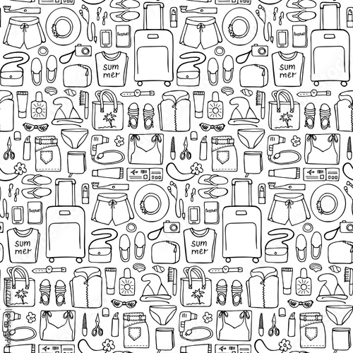 Woman Travel Doodle Seamless Pattern