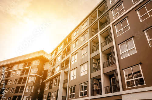 apartment building , vintage tone