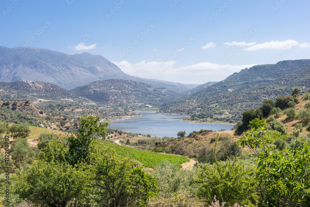 The Faneromenis reservoir in the south-central of Crete. The Techniti Limni Faneromenis named in greek, is located in the southern foothills of the Ida mountain massif. Important water supply on Crete