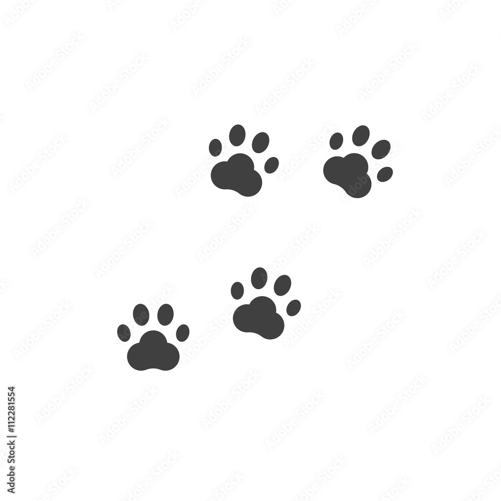 Paw prints vector, dog paw footprint isolated on white background Paw prints vector, dog paw footprint isolated on white background