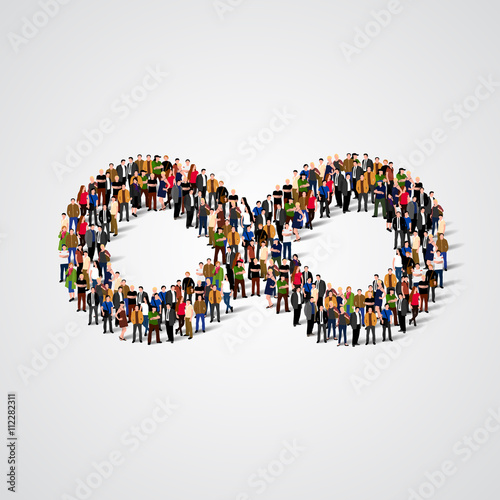 Large group of people in the infinity sign shape.