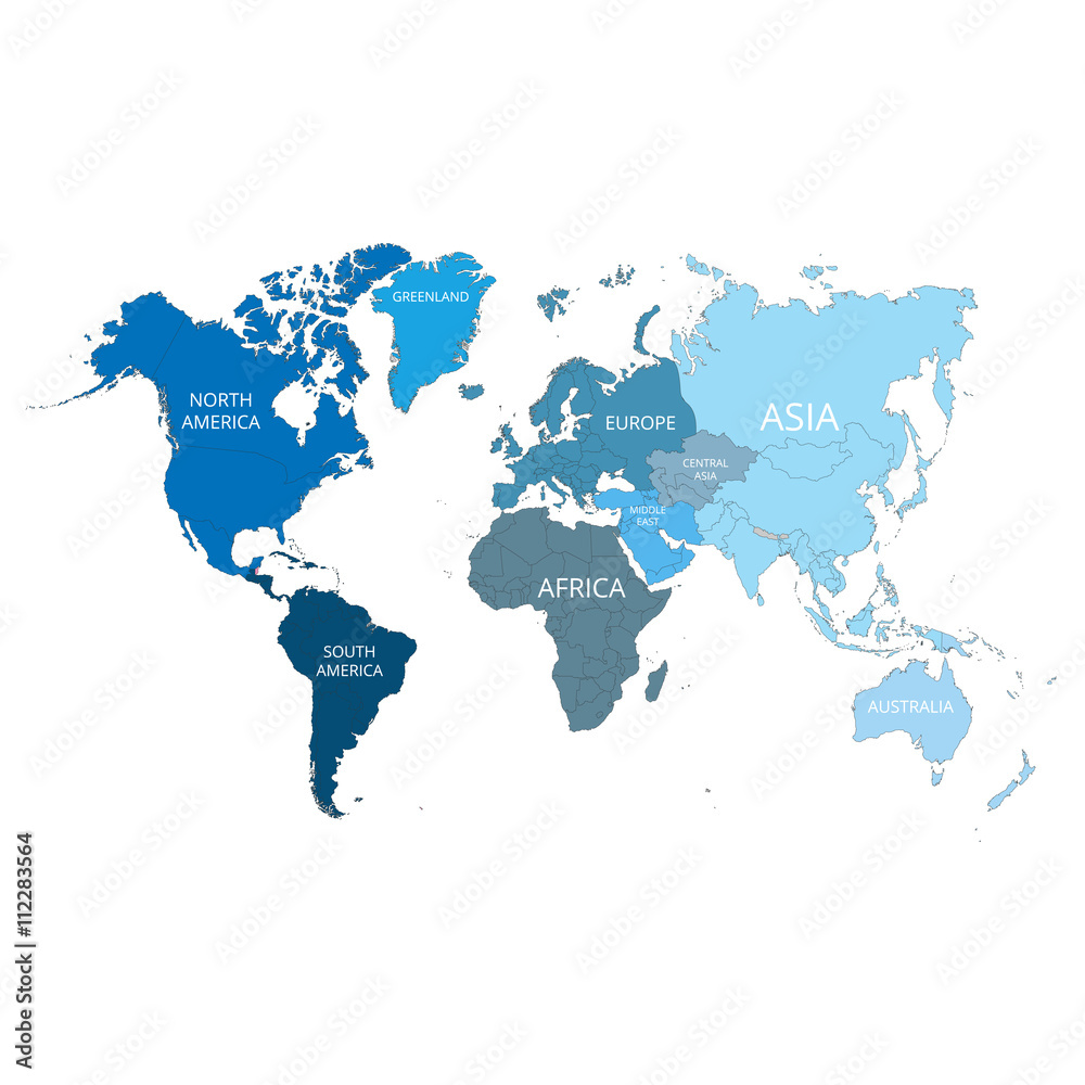 World map with the names of the continents. Vector illustration.
World map with the names of the continents. Vector illustration.
