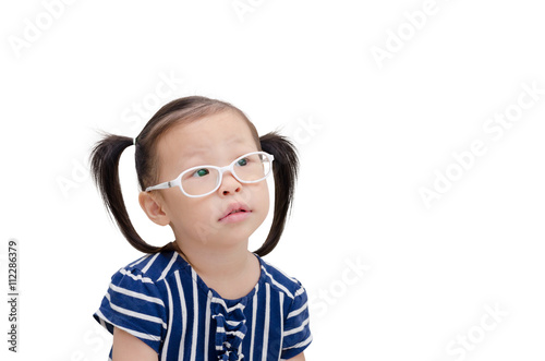 Little asian girl wearing eyeglasses over white
