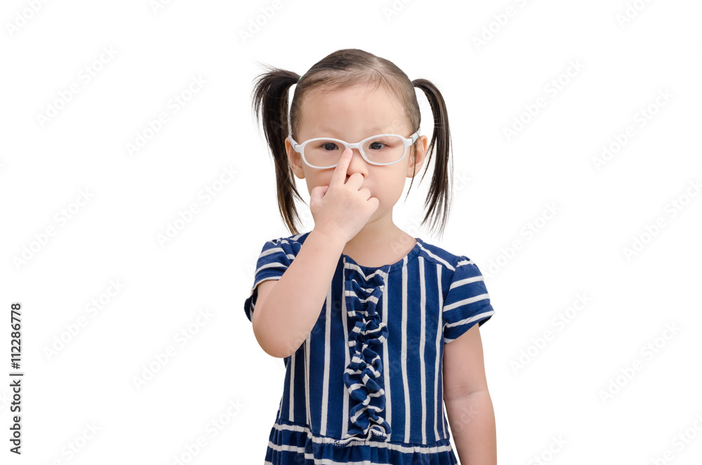 Little asian girl wearing eyeglasses over white Little asian girl wearing eyeglasses over white