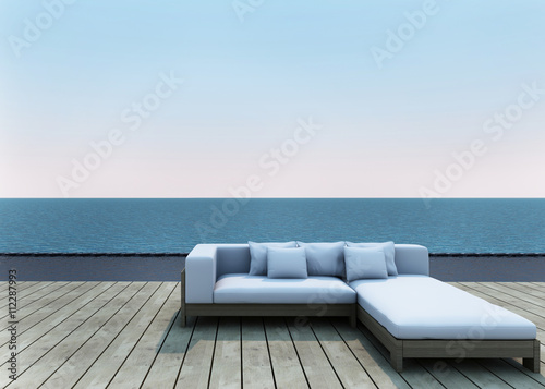 Beach lounge pool take view sea wayside roof batten for vacation and summer - 3d render © methajam