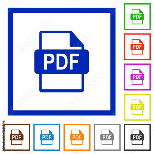PDF file format framed flat icons